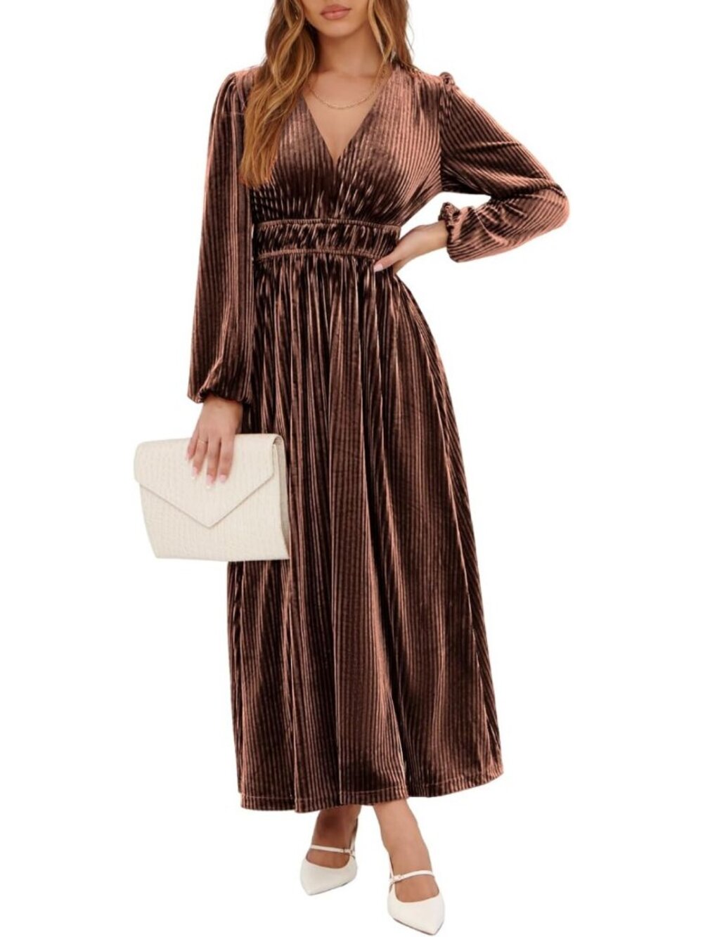Elegant Velvet Long Sleeve Maxi Dress - Perfect for Wedding Guests & Fall Events